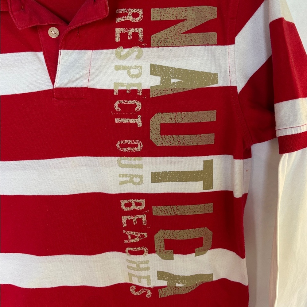 GENTLY WORN NAUTICA BOYS’ STRIPPED LONG SLEEVE POLO - MEDIUM - 10-12 - Picture 4 of 9